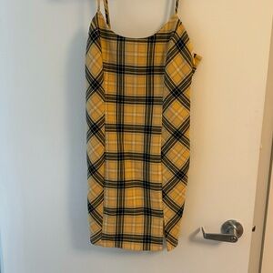 Forever 21 Yellow and Black Plaid Midi Dress